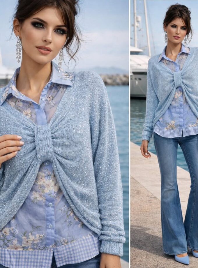Maglioncino in cotone con lurex effetto fiocco